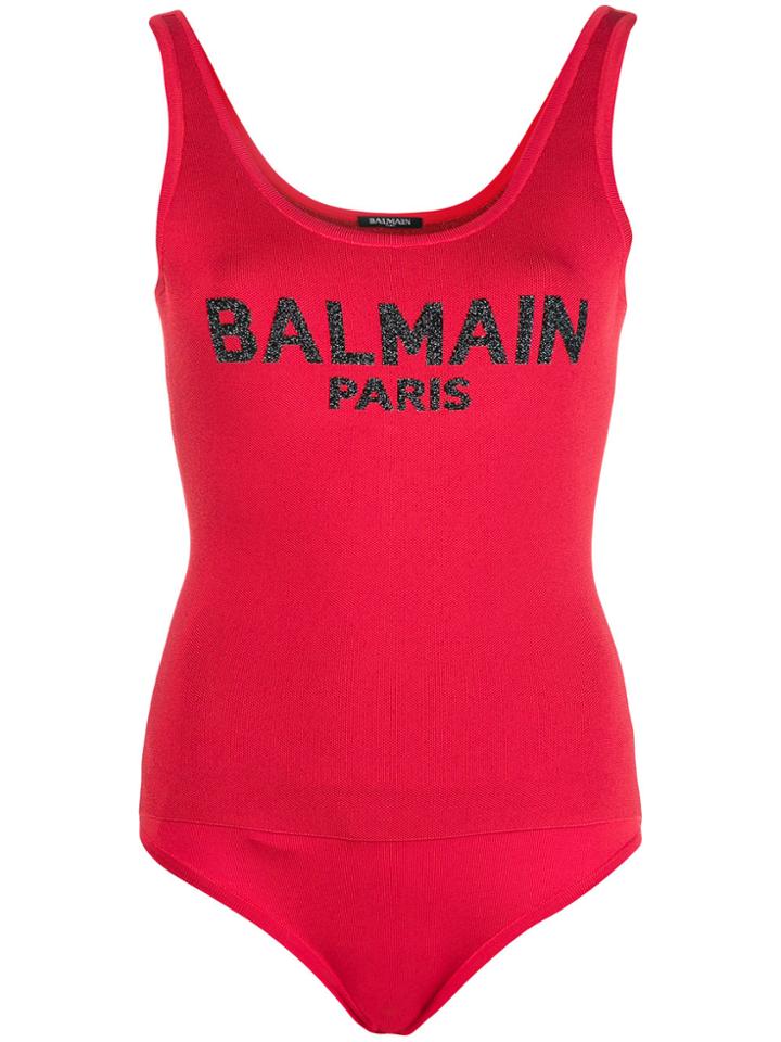 Balmain Logo Bodysuit Top - Red
