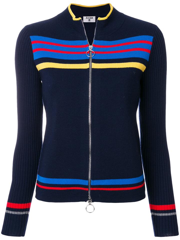 J.won Stripe Detail Zipped Cardigan - Blue