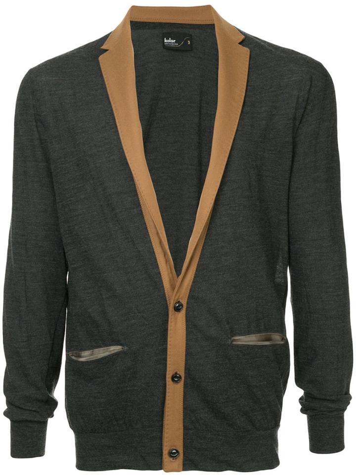 Kolor Contrast Lapel Cardigan - Grey