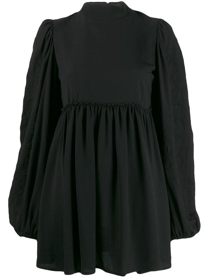 Wandering High Neck Flared Mini Dress - Black