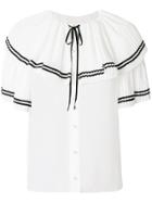 Philosophy Di Lorenzo Serafini Embroidered Ruffle Neck Blouse - White