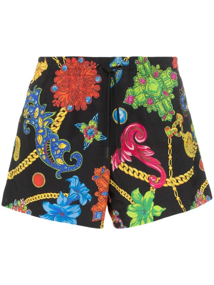 Versace Jewel Print Drawstring Swim Shorts - Black