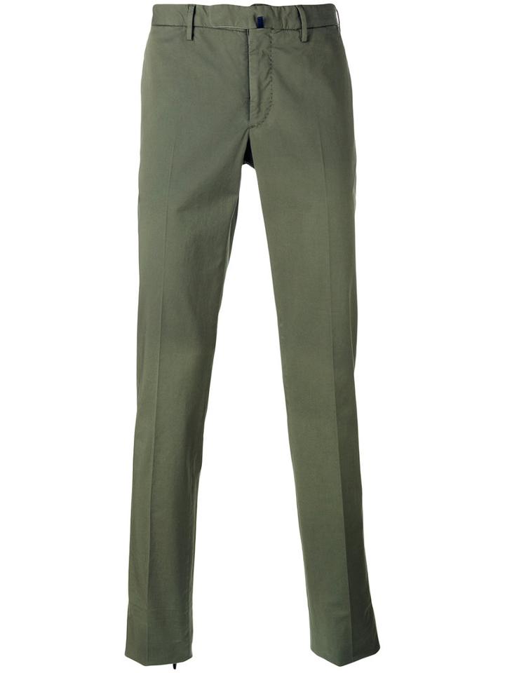 Incotex Chino Trousers, Men's, Size: 50, Green, Cotton/spandex/elastane