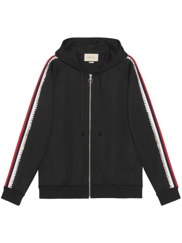 Gucci Black Crystal Stripe Zipped Sweatshirt