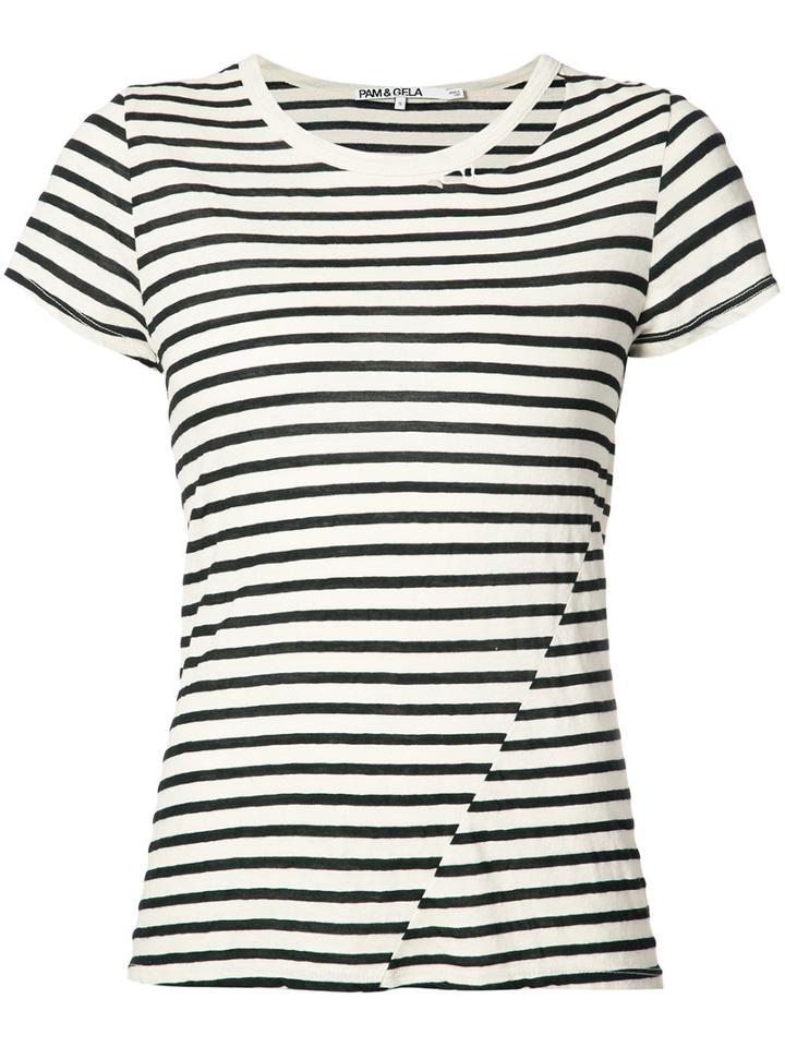 Pam & Gela - Striped T-shirt - Women - Cotton/polyester - L, White, Cotton/polyester
