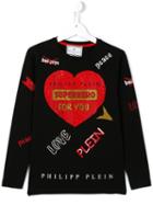 Philipp Plein Kids Embellished Heart Print T-shirt, Girl's, Size: 14 Yrs, Black