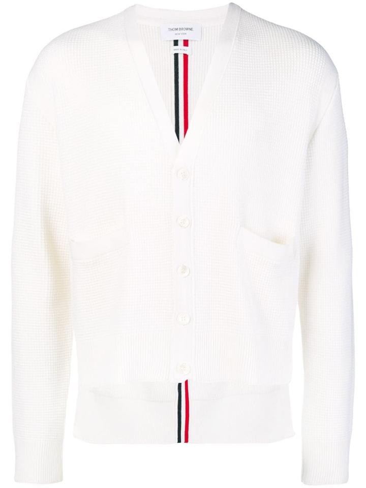 Thom Browne Center-back Rwb Stripe Boxy Cardigan - White