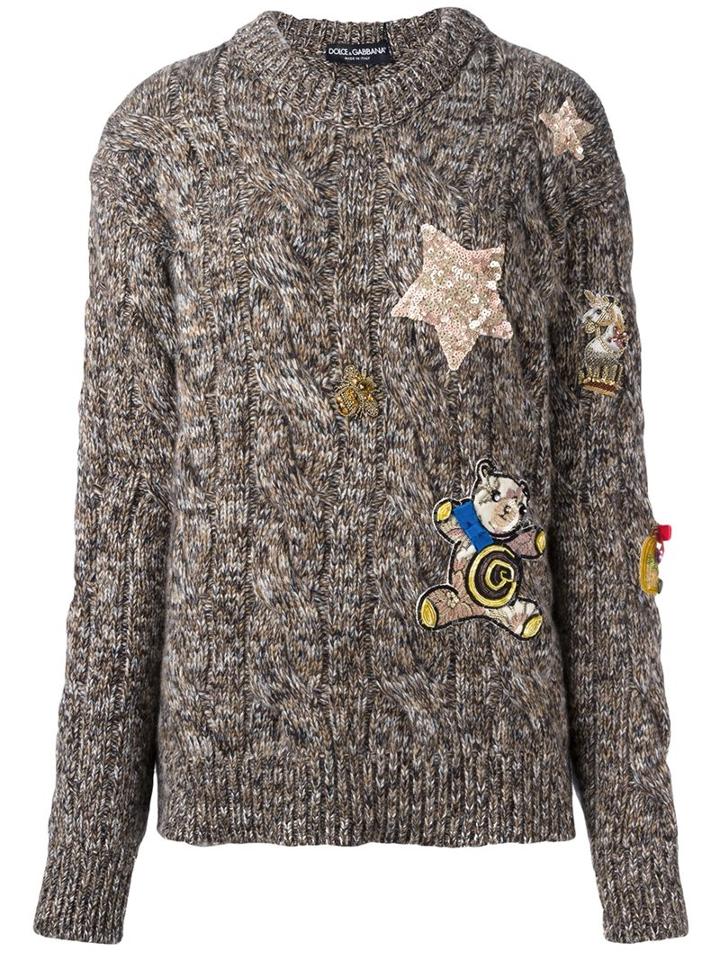 Dolce & Gabbana Embellished Marled Jumper, Women's, Size: 42, Brown, Silk/polyamide/polyester/glass