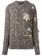 Dolce & Gabbana Embellished Marled Jumper, Women's, Size: 42, Brown, Silk/polyamide/polyester/glass