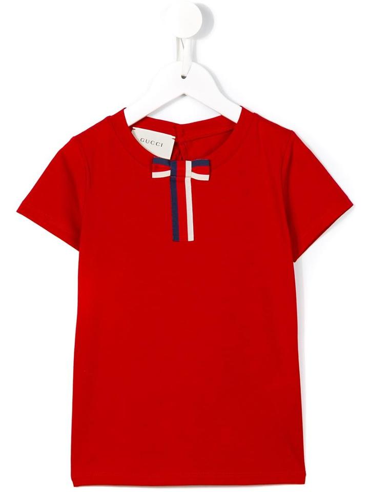 Gucci Kids Web Bow T-shirt, Girl's, Size: 12 Yrs, Red