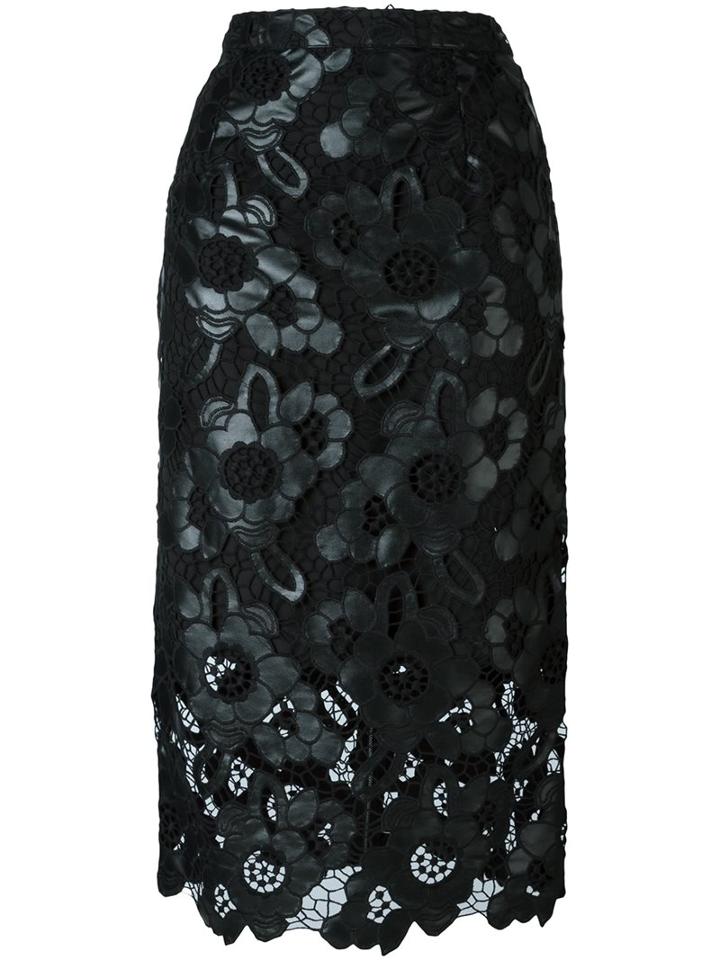 Twin-set Leather-effect Floral Lace Skirt