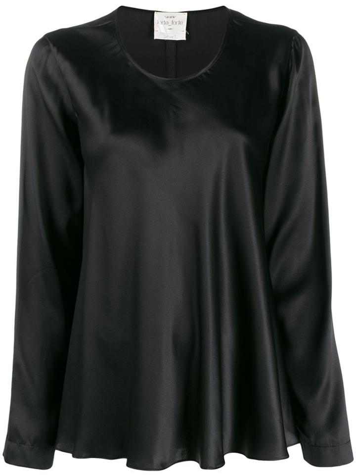Forte Forte Scoop Neck Satin Blouse - Black