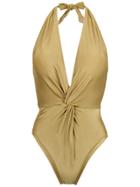 Martha Medeiros Halterneck Twisted Detail Swimsuit - Yellow & Orange