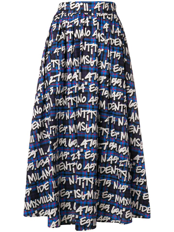 Msgm Graffiti Plaid A-line Midi Skirt - Blue