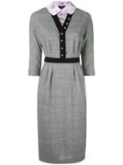 Olympia Le-tan - Checkered Dress With Contrast Collar - Women - Wool - 36, Grey, Wool