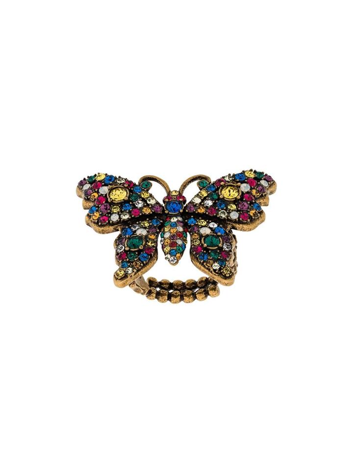Gucci Crystal Studded Butterfly Ring - Gold