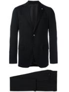Lardini Flap Pockets Formal Suit, Men's, Size: 52, Black, Wool/spandex/elastane/viscose/cotton