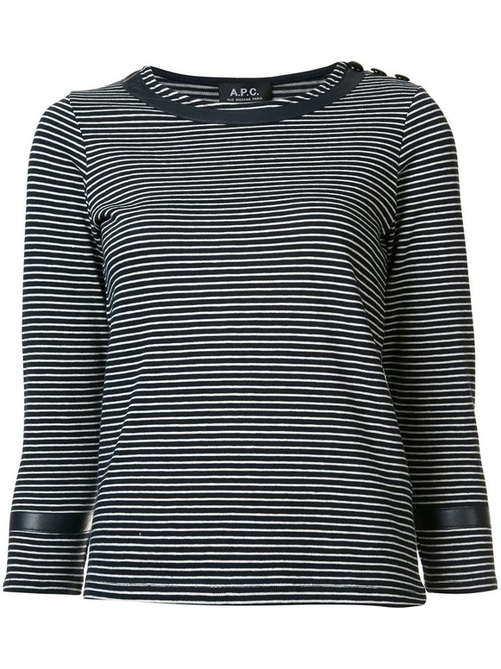 A.p.c. Striped Three-quarter Sleeve Top, Women's, Size: Small, Blue, Cotton/polyester/polyimide