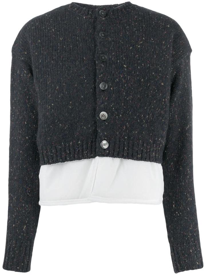 Enföld Contrast Panel Knit Cardigan - Blue