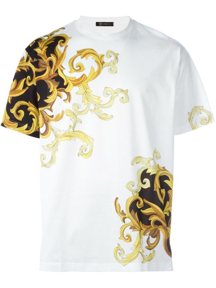 Versace Baroque Accent T-shirt, Men's, Size: Small, White, Cotton