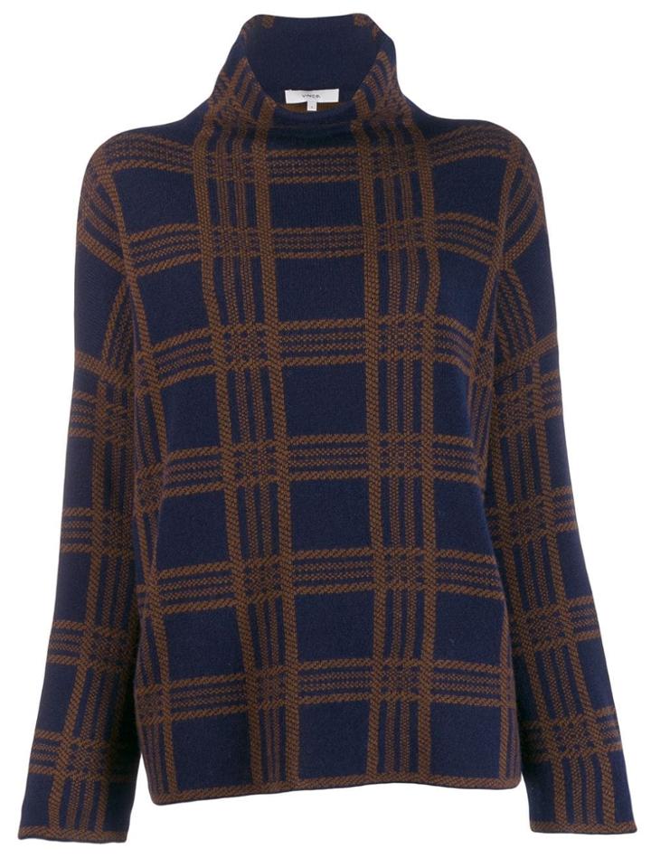 Vince Plaid Funnel Neck Sweater - Blue