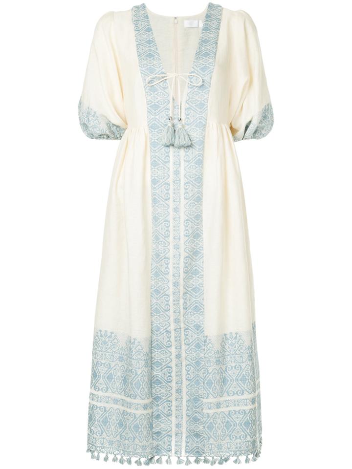 Zimmermann Floral Bordered Midi Dress - Nude & Neutrals