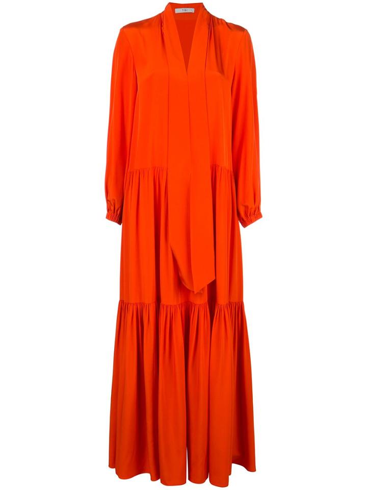 Tibi Ruffle Dress With Tie Neck - Orange