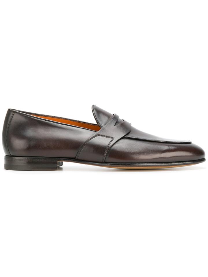 Santoni Almond Toe Loafers - Brown