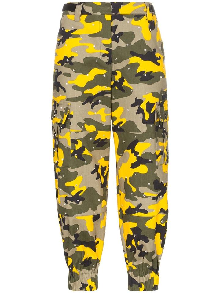 Miu Miu Diamante Camouflage Print Cotton Blend Trousers - F0010 Black