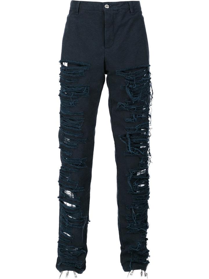 Hood By Air Destroyed Effect Trousers, Size: 30, Blue, Cotton