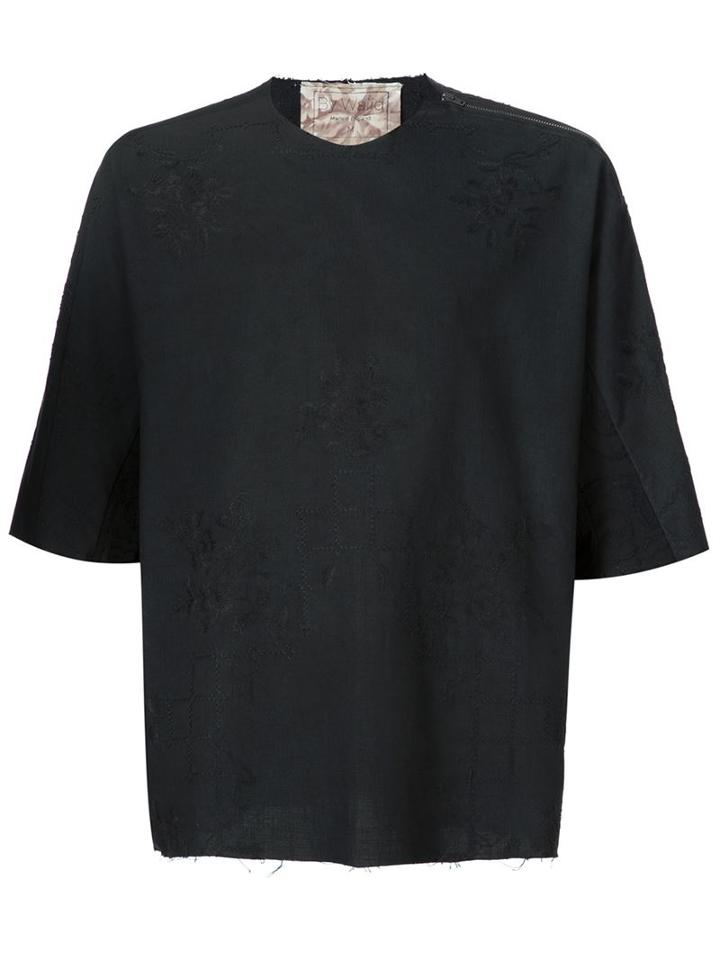 By Walid Shoulder Zip Embroidered T-shirt, Men's, Size: Large, Black, Cotton