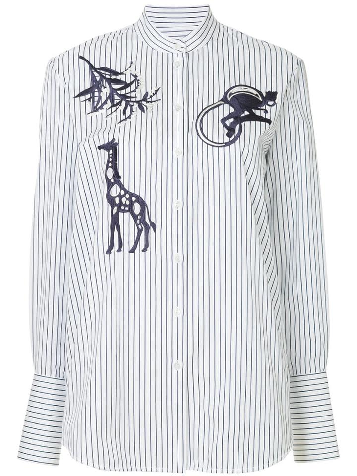 Victoria Victoria Beckham Animal Embroidered Striped Shirt - White