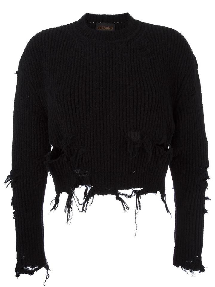 Yeezy Season 3 Destroyed Crop Boucle Sweatshirt, Women's, Size: Small, Black, Polyamide/spandex/elastane/wool