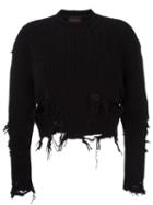 Yeezy Season 3 Destroyed Crop Boucle Sweatshirt, Women's, Size: Small, Black, Polyamide/spandex/elastane/wool