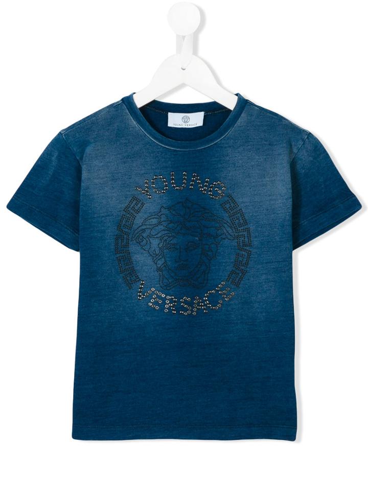 Young Versace - Logo Stamp T-shirt - Kids - Cotton - 6 Yrs, Blue