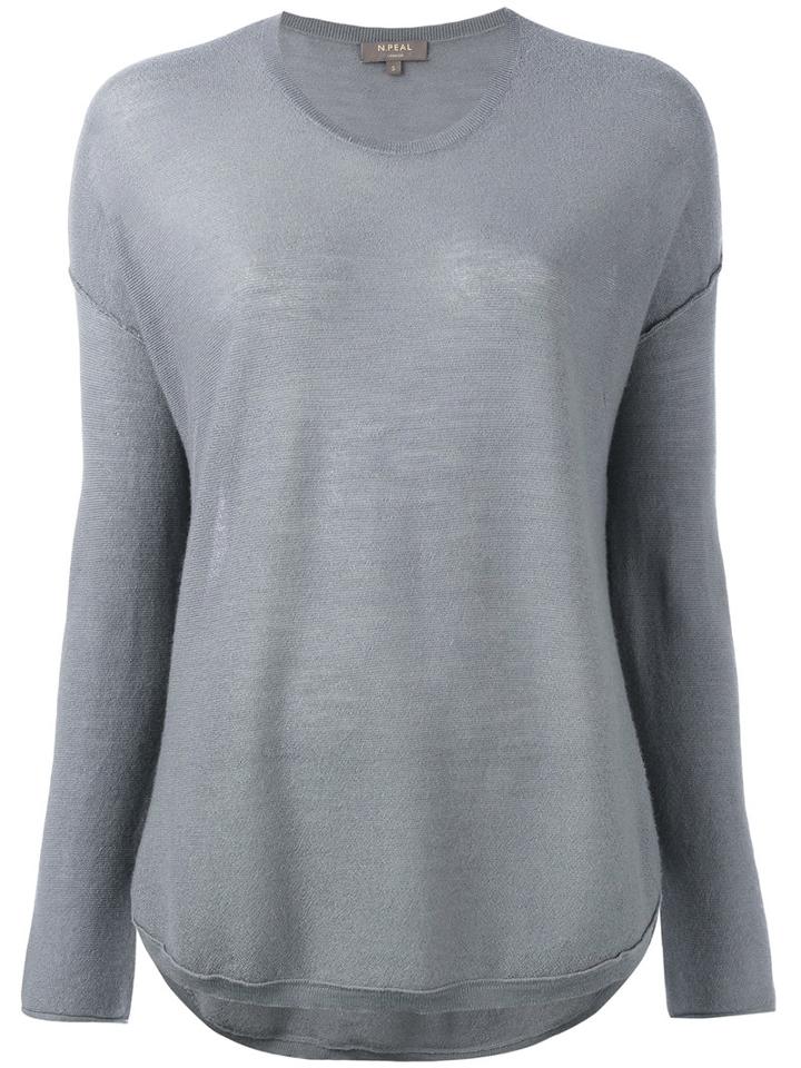 N.peal Super Fine Elbow Patch Jumper, Women's, Size: Large, Grey, Cashmere