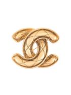 Chanel Vintage Matelasse Cc Brooch - Gold