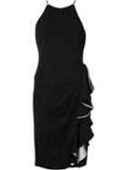 Badgley Mischka Ruffled Detailing Dress, Women's, Size: 6, Black, Polyester/spandex/elastane