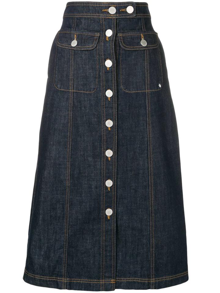 Maison Kitsuné Denim Midi Skirt - Blue