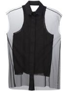 Vera Wang Sheer Shortsleeved Shirt, Women's, Size: 0, Black, Silk/spandex/elastane/nylon