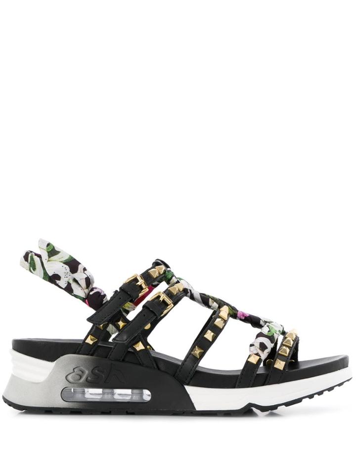 Ash Embellished Wedge Sandals - Black