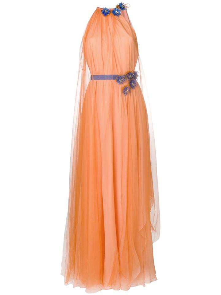 Talbot Runhof Floral Embellished Flared Gown - Yellow & Orange