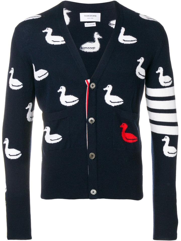 Thom Browne 4-bar Duck Intarsia Cardigan - Blue