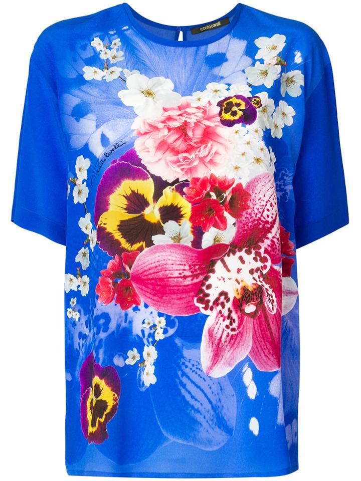Roberto Cavalli Floral Print T-shirt - Blue