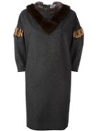 Kolor Faux Fur Collar Dress, Women's, Size: 3, Grey, Wool/nylon/acrylic/cupro