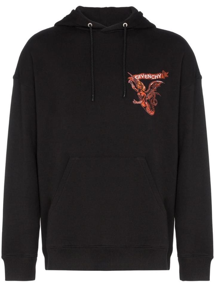 Givenchy Embroidered Branding Hooded Jumper - Black