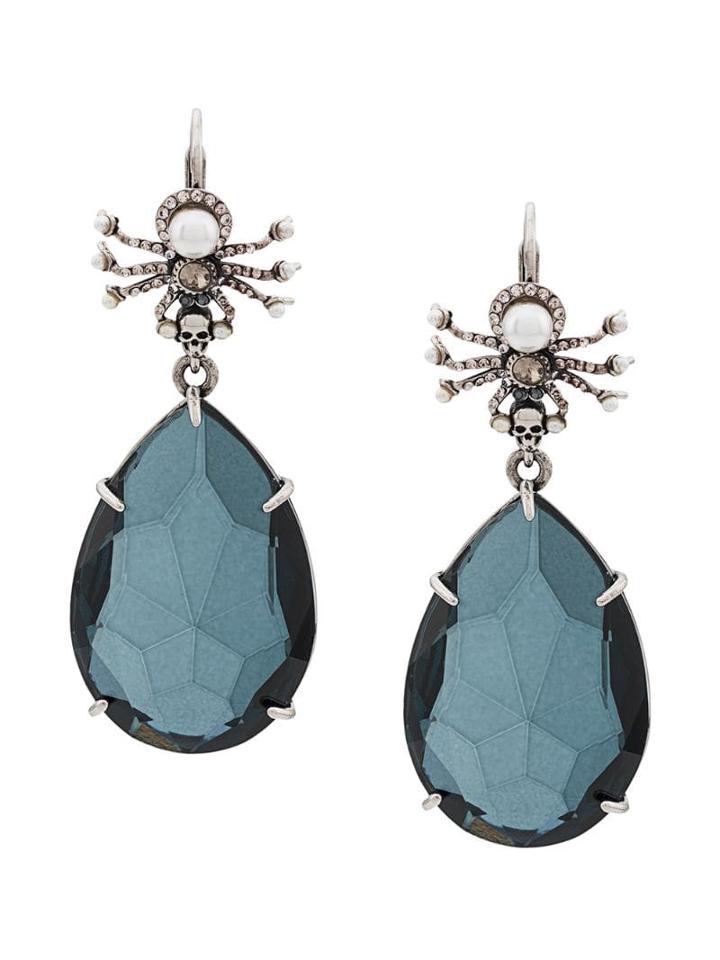 Alexander Mcqueen Spider And Crystal Pendant Earring - Blue