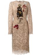 Dolce & Gabbana Embellished Lace Dress, Women's, Size: 44, Nude/neutrals, Silk/cotton/viscose