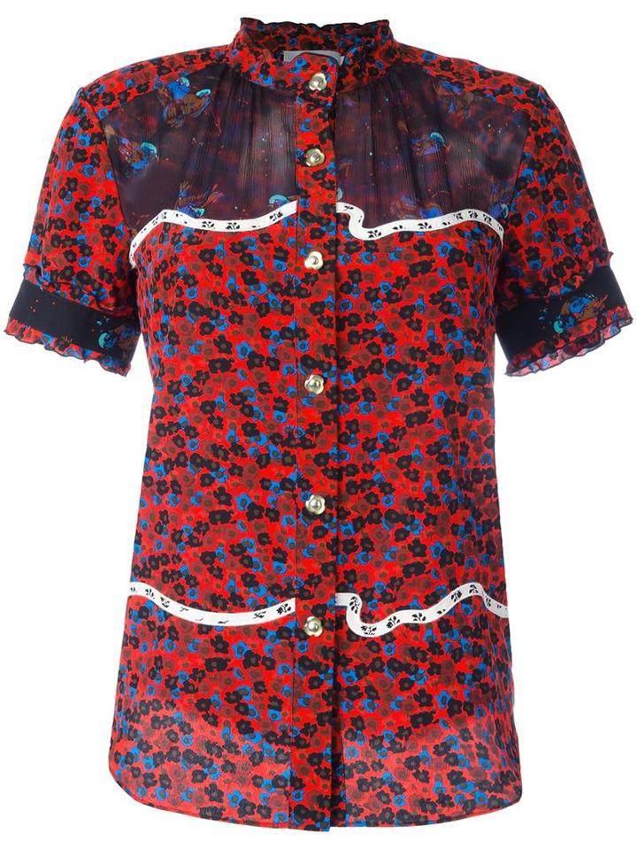 Coach Floral Print Shortsleeved Shirt, Women's, Size: 2, Red, Silk