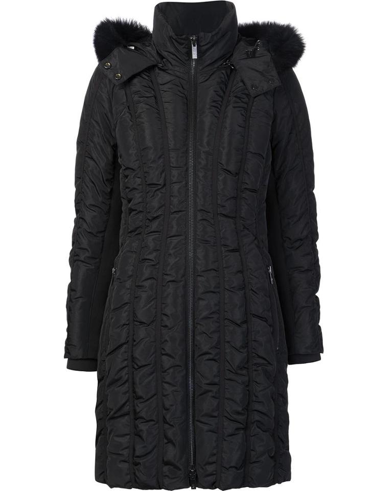 Zac Zac Posen 'carla' Padded Coat, Women's, Size: Medium, Black, Fox Fur/nylon/polyester/spandex/elastane